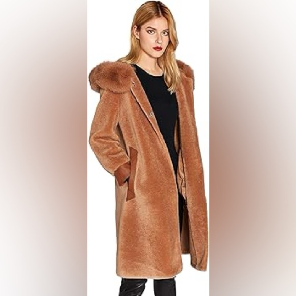 Smart Universe Wear Lamb Shearling Teddy Real Fur Coat with Hood Small